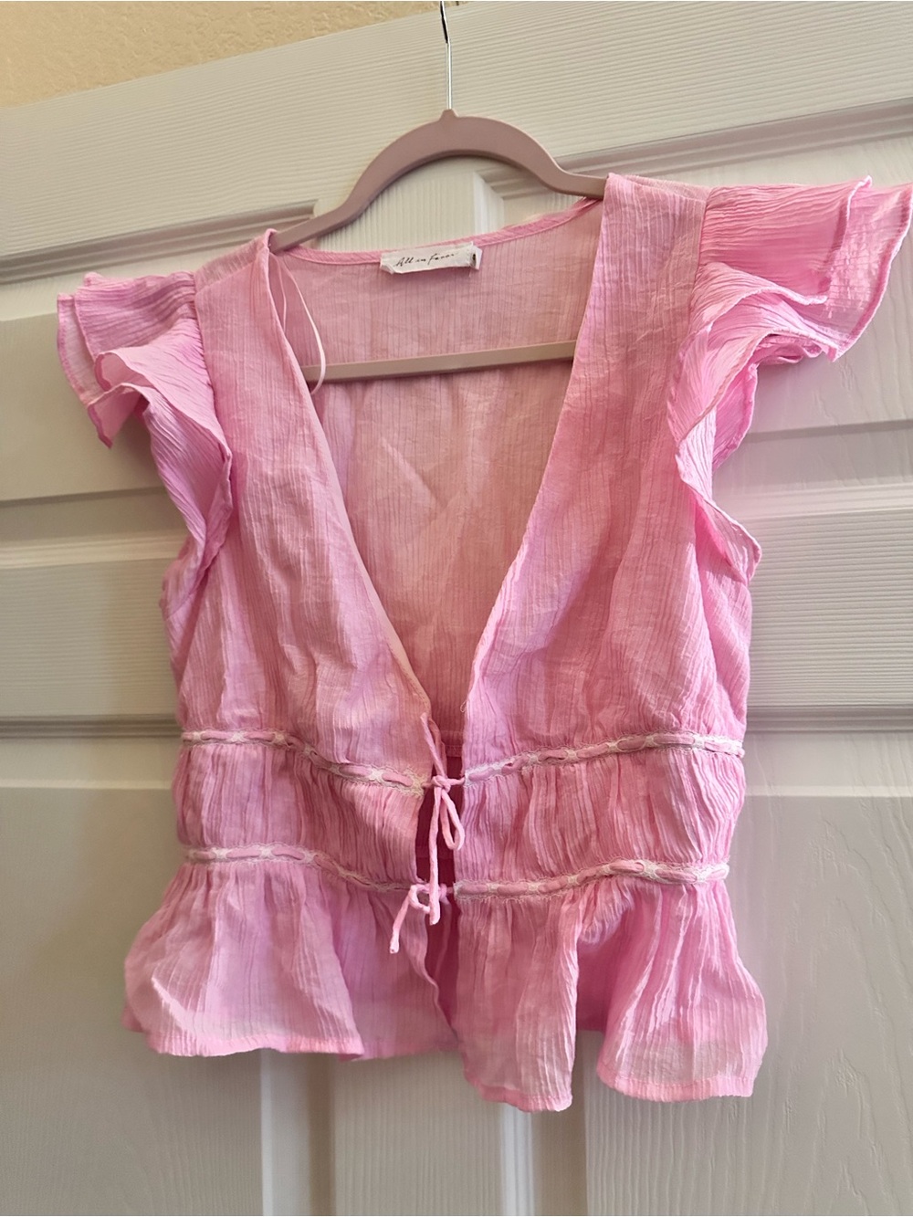 All in Favor Pink Ruffle Tie-Front Blouse